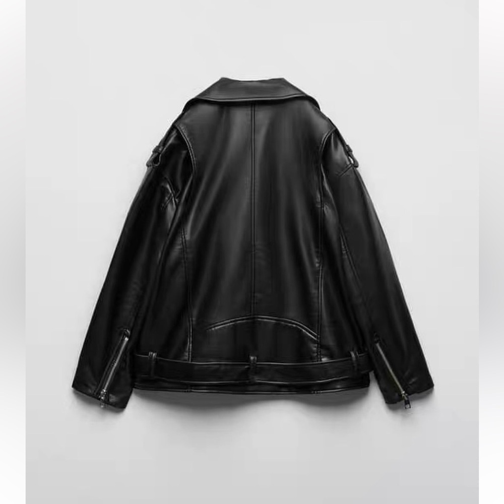 Zara Faux Leather Oversized Moto Jacket size Medium - Picture 4 of 6